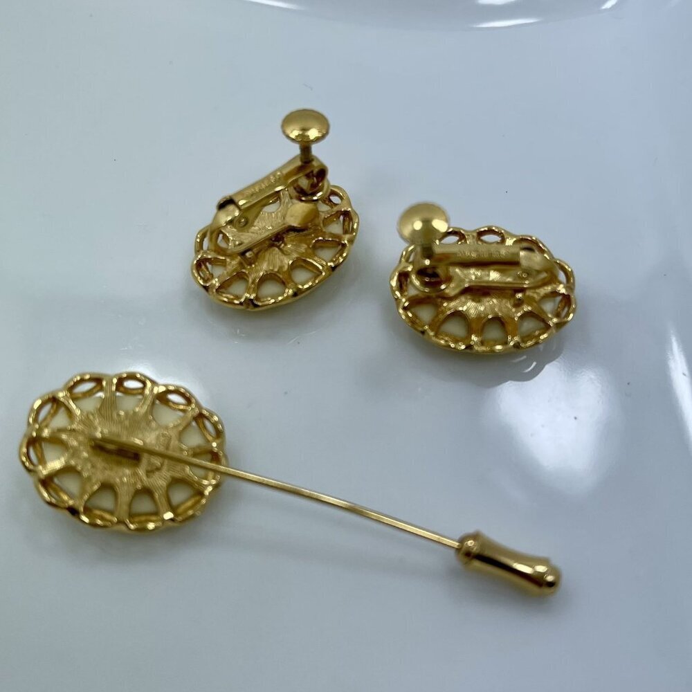 Vintage Napier Gold-Tone Rose Floral Screw Back Earrings & Stick Pin Set - Picture 2 of 7